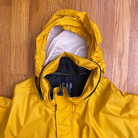 Vintage Men's GAP Yellow Rain Jacket Size Large L Hooded Full Zip August 2000 - Picture 9 of 10